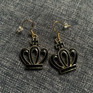 black enamel crown earrings.